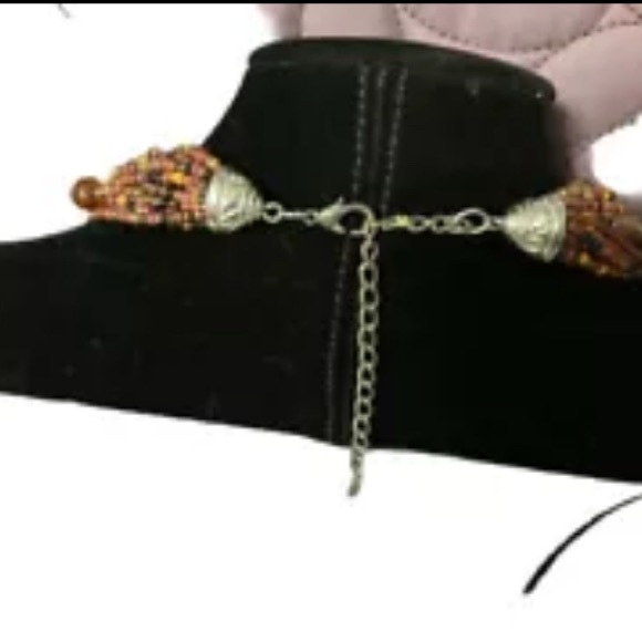 EsMor Orange Brown Multi Strand Glass Seeded Beaded 15” Necklace W/ 3” Extender - Picture 6 of 11